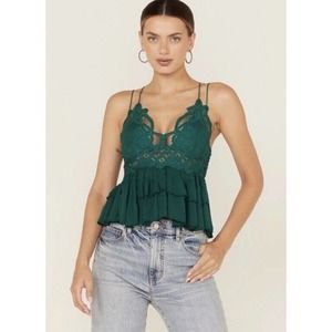 Free People Adella Cami in Everglade Boho Chic Ruffles Top Size Small